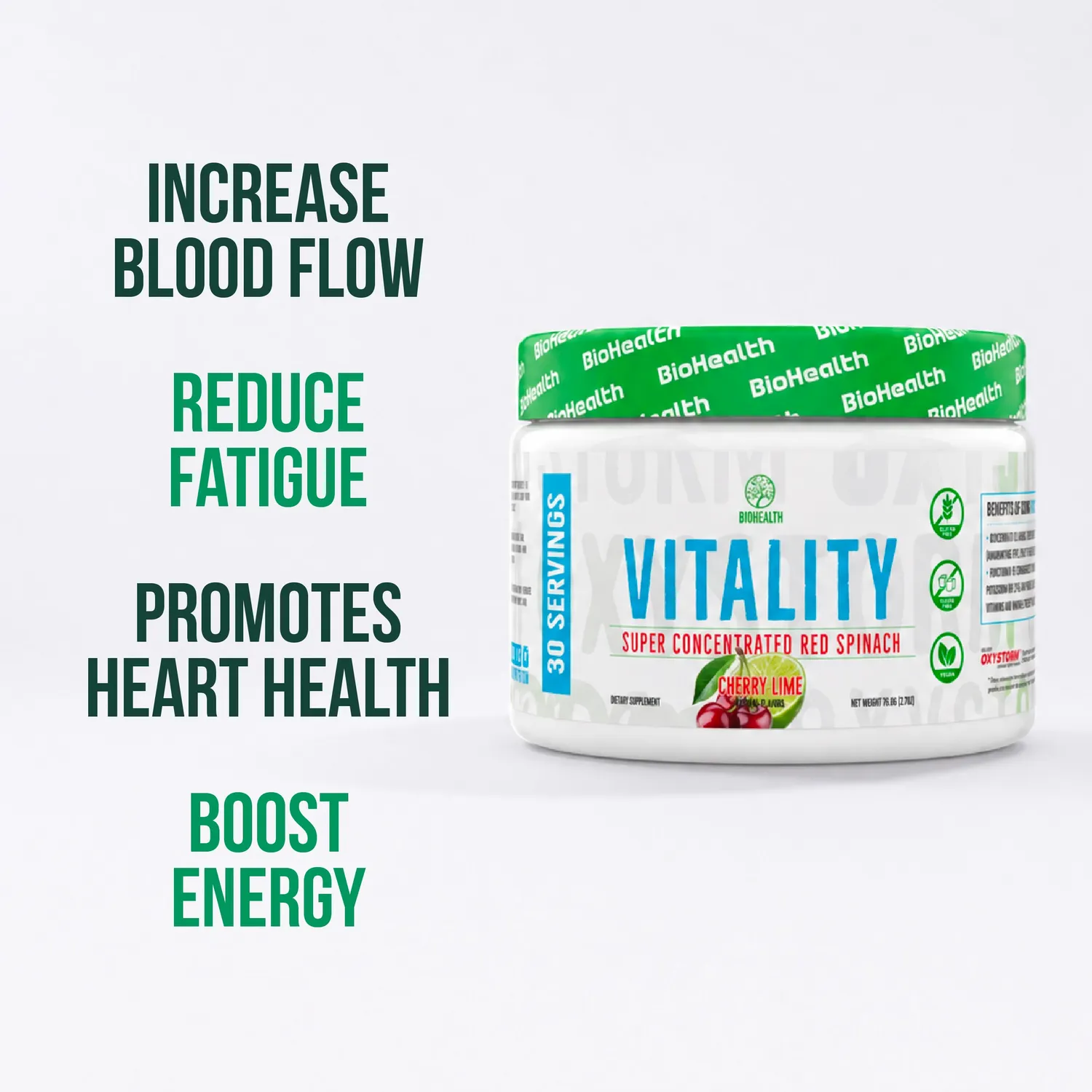 BioHealth Vitality spinaci rossi polvere Cherry Lime 30 porzioni