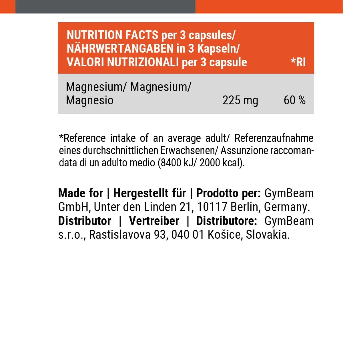 GymBeam Magnesio Bisglicinato 90 cps 225 mg Chelato