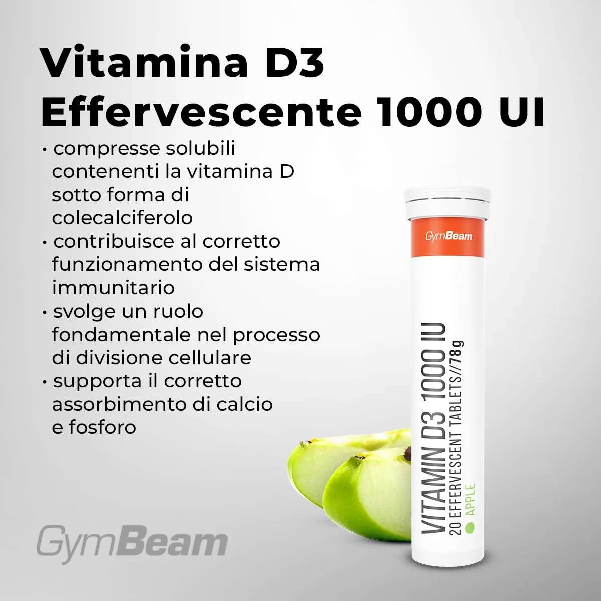 GymBeam Vitamina D3 effervescente 1000 UI ossa