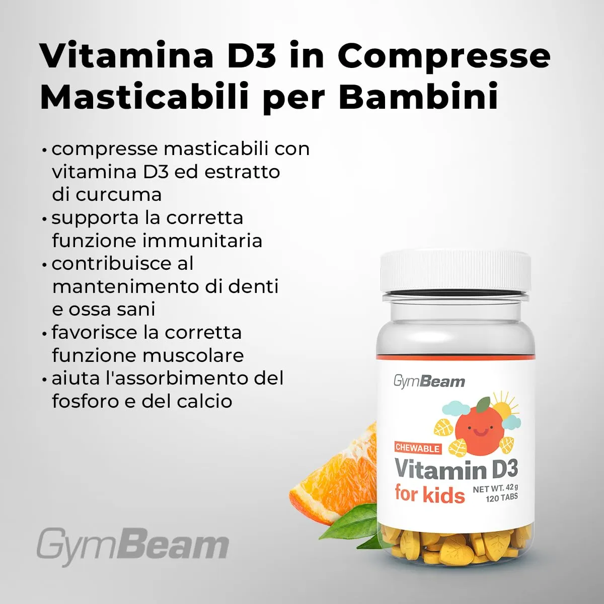 GymBeam Vitamina D3 Bambini compresse masticabili 120 cps arancia