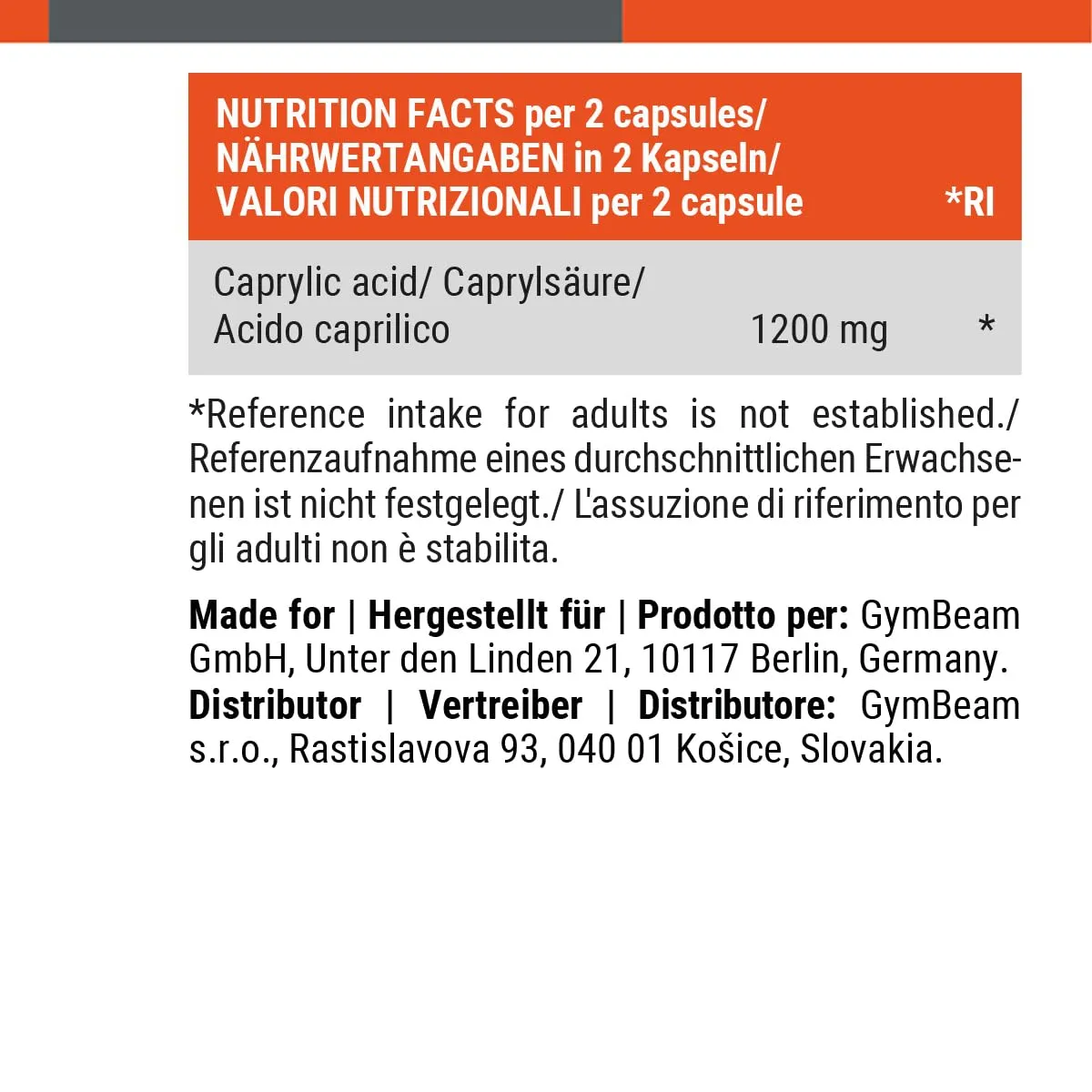 GymBeam Acido Caprilico softgel 60 cps 1200 mg MCT keto