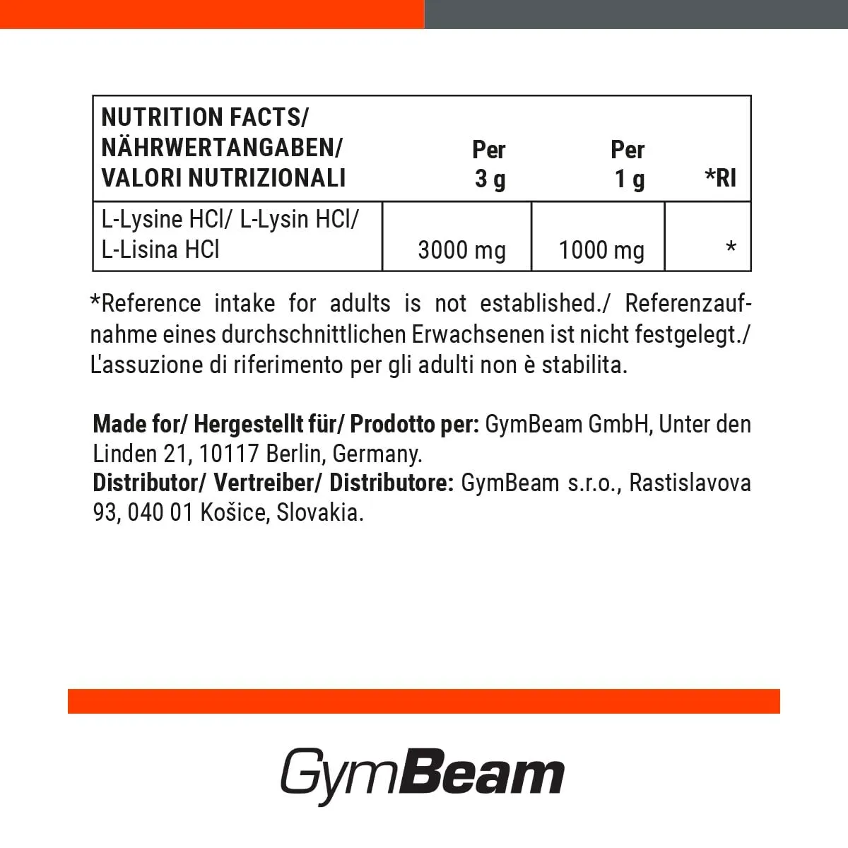 GymBeam L-Lisina Integratore in Polvere 250 g 1000 mg
