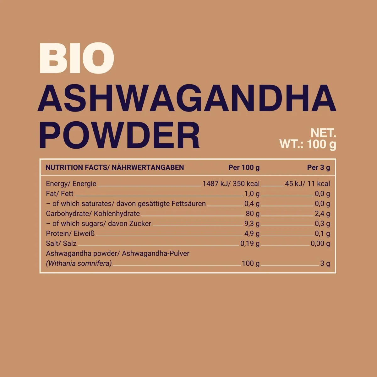 GymBeam Ashwagandha BIO Polvere 100g Adattogeno Stress