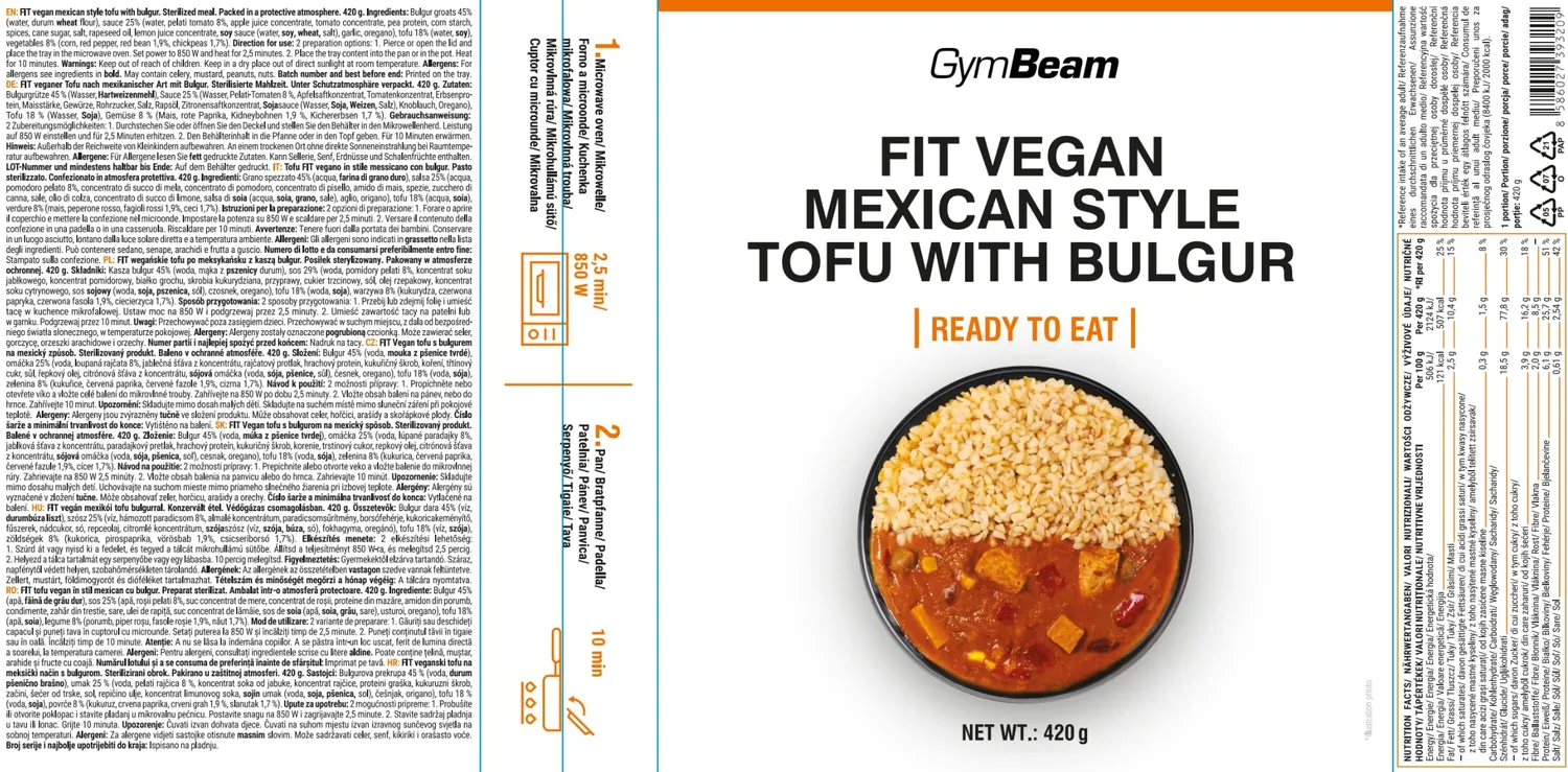 GymBeam FIT Tofu Messicana Bulgur Pasto Vegano