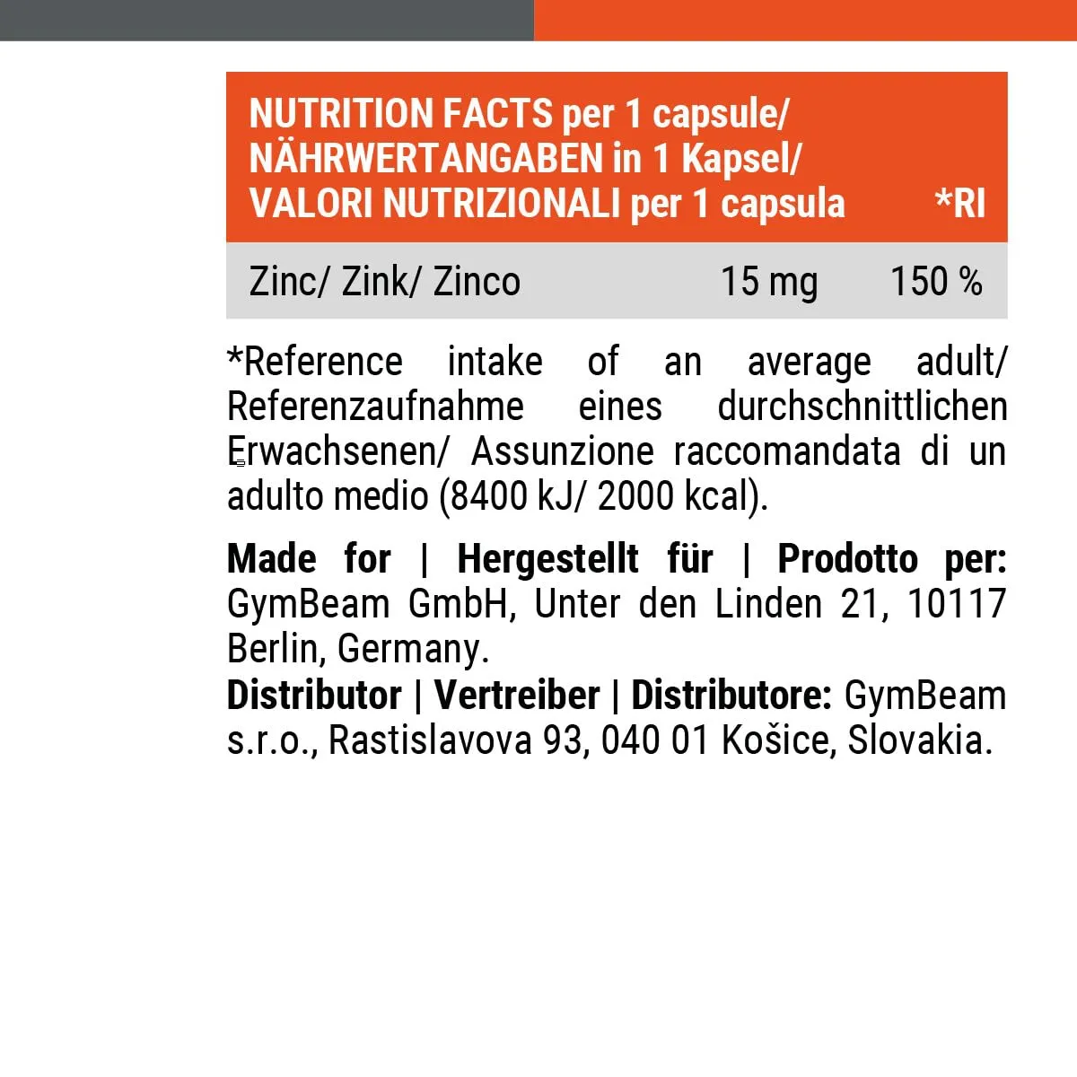 GymBeam Zinco 15 mg Integratore 90 tabs