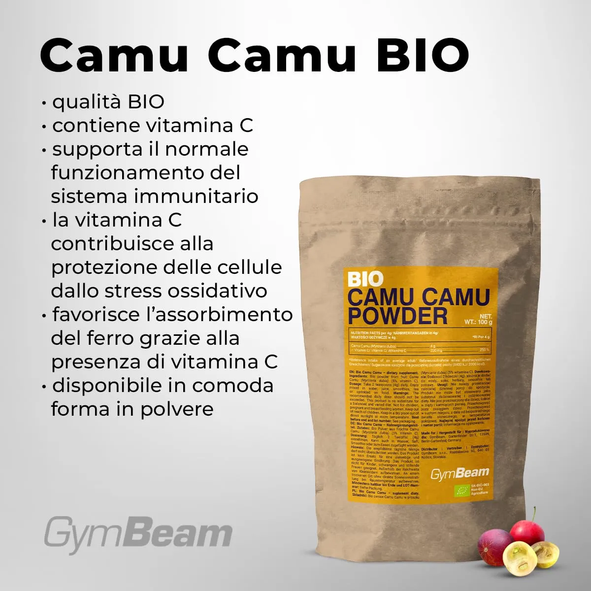 GymBeam Camu Camu BIO polvere 100 g vitamina C
