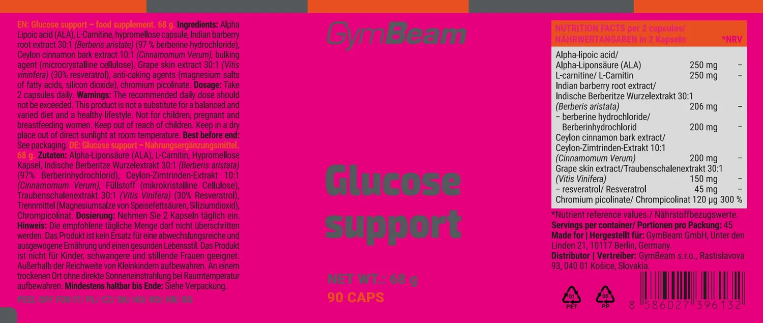 GymBeam Glucose Support Integratore Glicemia 90 Capsule Vegane
