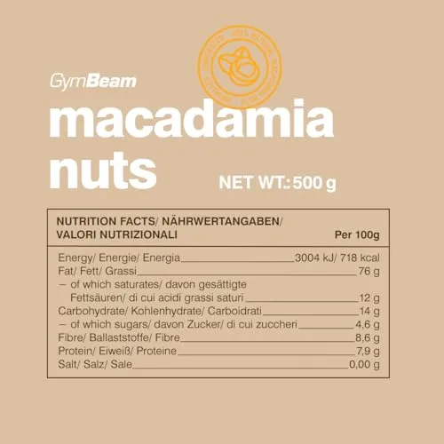 GymBeam Noci di Macadamia Intere Snack 500g Non Salate