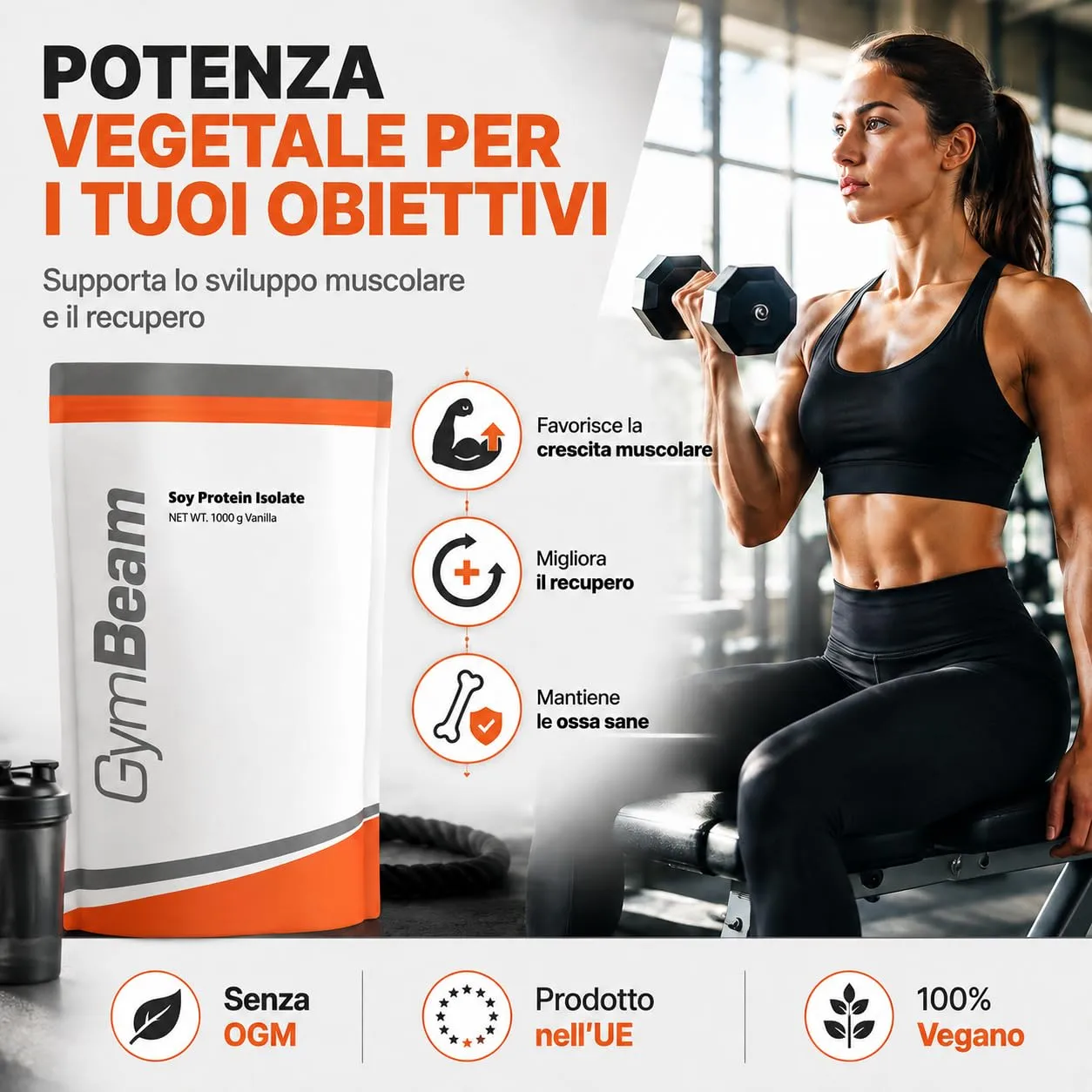 GymBeam Soia Isolate Cioccolato 1000 g proteine vegane