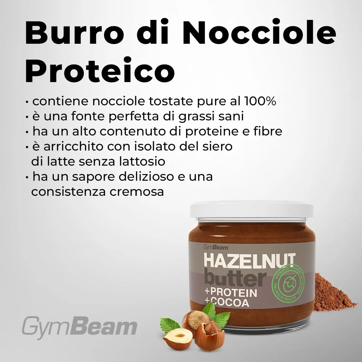 GymBeam Burro Nocciole Proteico 340 g Senza Lattosio