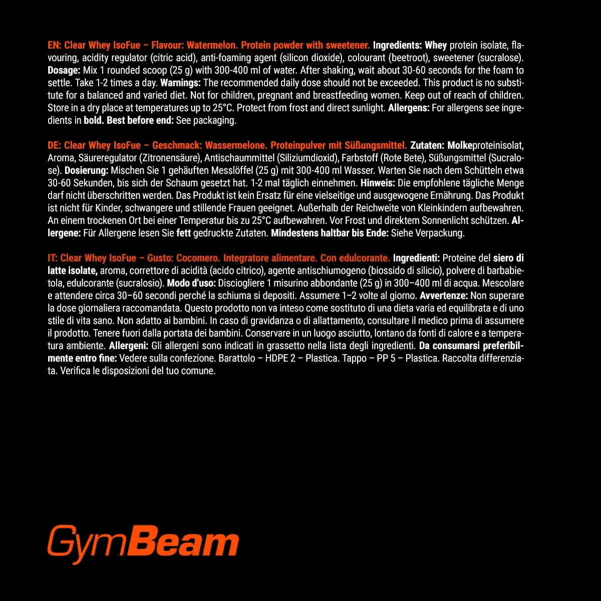 GymBeam Clear Whey proteine isolate 1000 g cocomero
