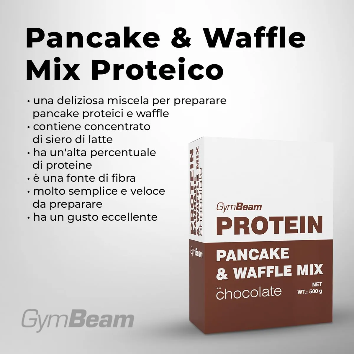GymBeam Pancake & Waffle Mix Preparato Cioccolato 500 g Proteico