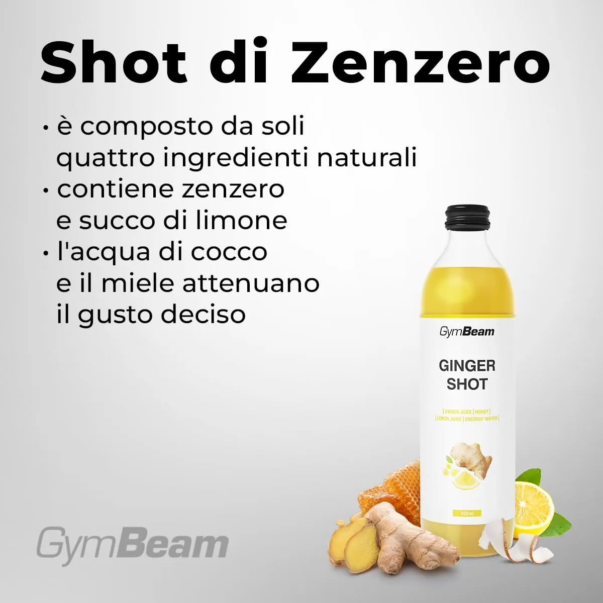 GymBeam Shot Zenzero Succo Miele Limone 500 ml Naturale