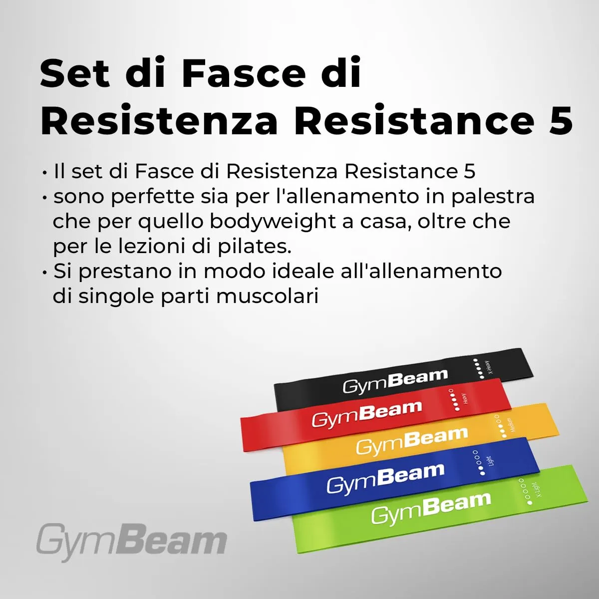 GymBeam Set 5 Fasce Resistenza Elastici Fitness