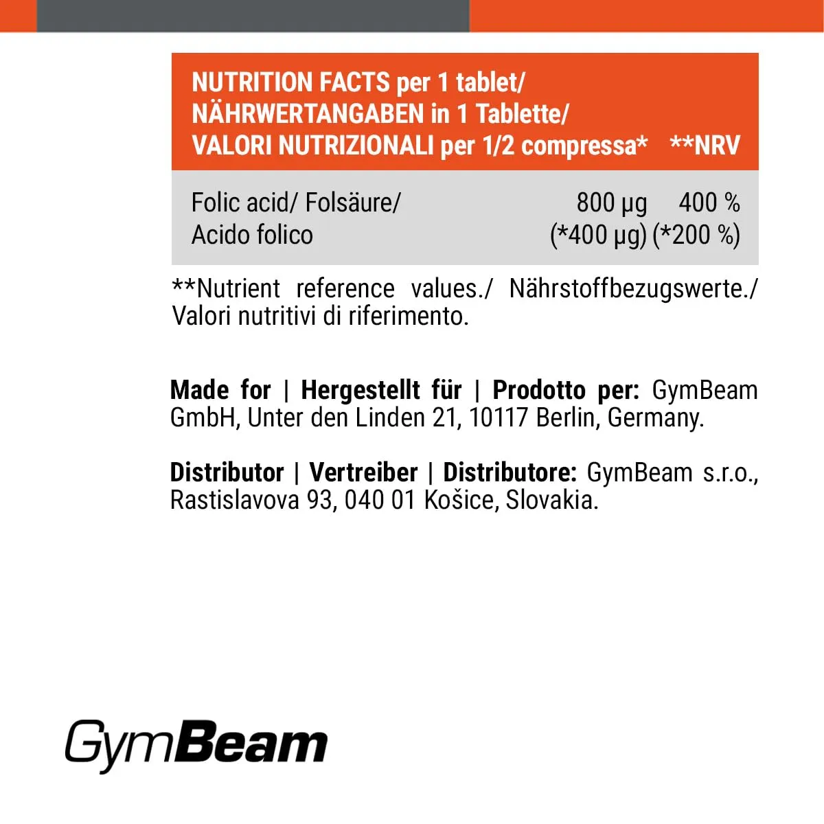 GymBeam Acido Folico 800 mcg compresse 90 cpr vitamina B9