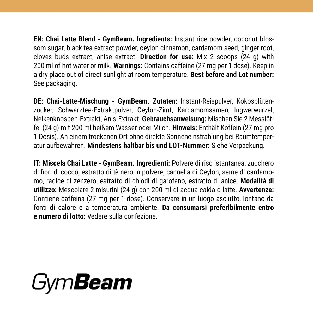 GymBeam Chai Latte miscela 250 g tè nero speziato