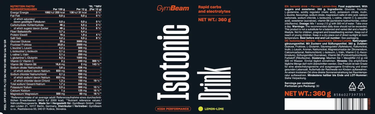 GymBeam Isotonic Drink Polvere Isotonico Lemon-Lime