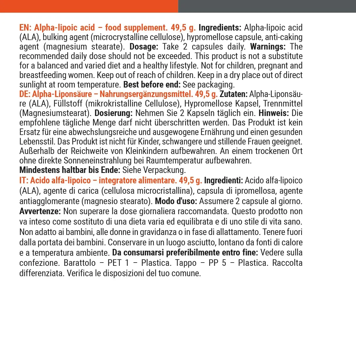 GymBeam Acido Alfa-Lipoico capsule 90 cps antiossidante