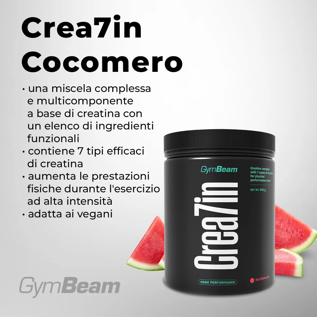 GymBeam Crea7in creatina polvere 600 g watermelon 7 tipi