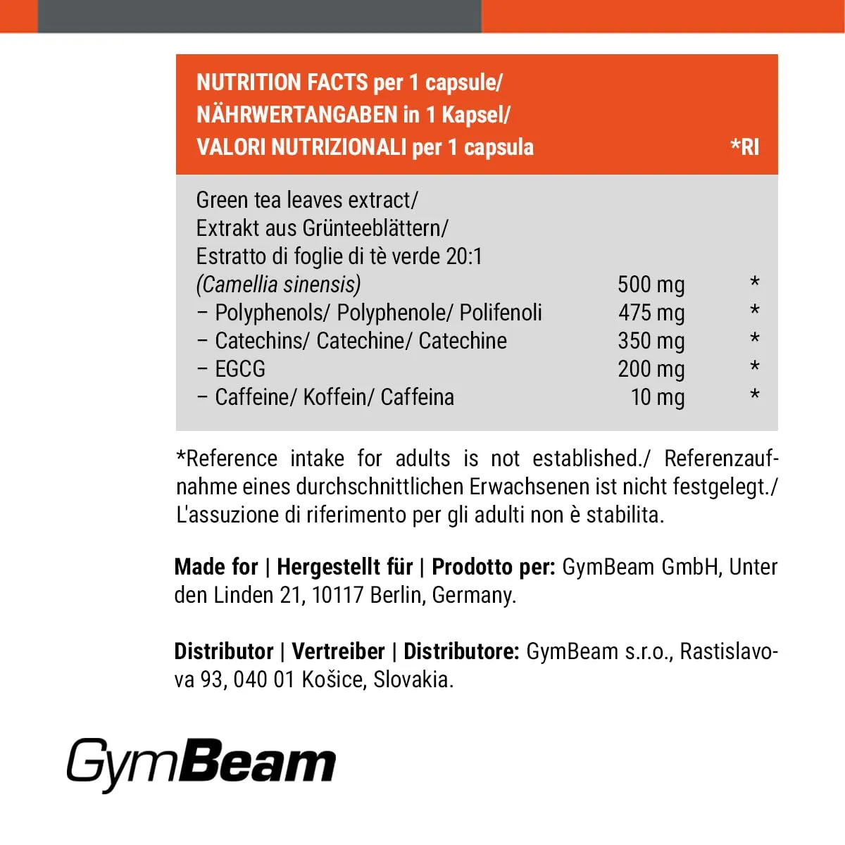 GymBeam Te Verde 500 mg capsule 60 cps con EGCG