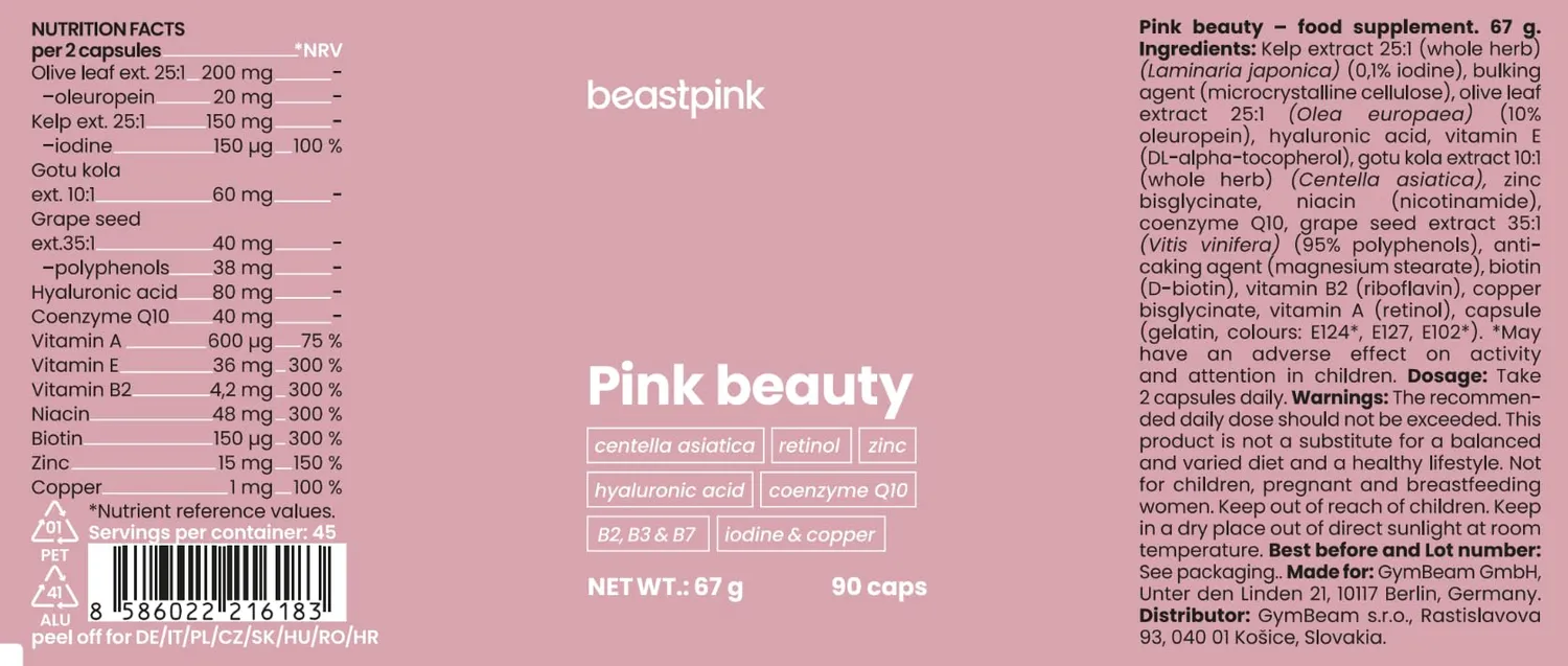 GymBeam Pink Beauty integratore bellezza 90 capsule ialuronico