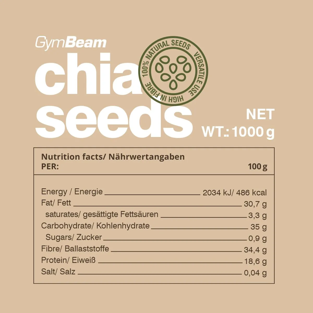 GymBeam Semi di Chia 900 g fibre proteine vegani