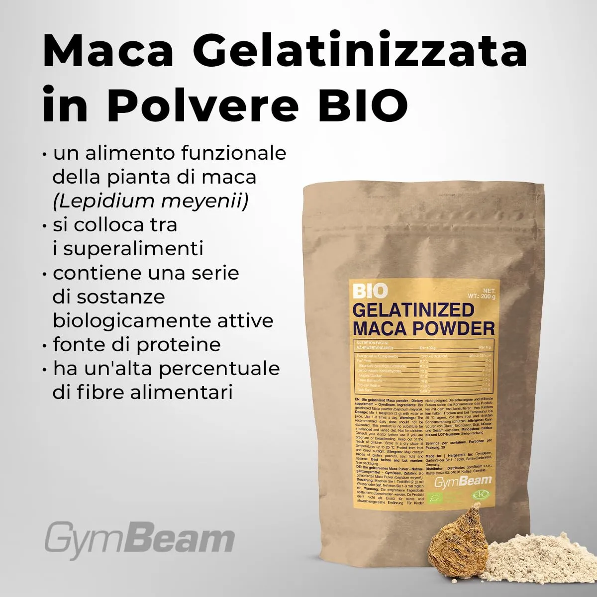 GymBeam Maca Peruviana BIO Polvere 200g Gelatinizzata