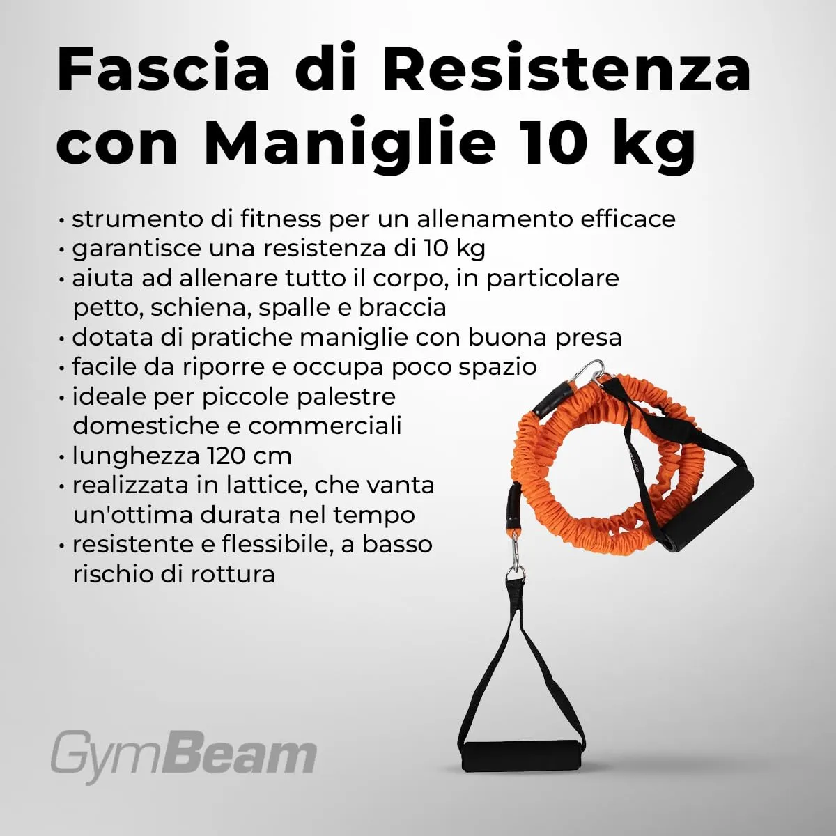 GymBeam Fascia di Resistenza con Maniglie elastico 10 kg 120 cm
