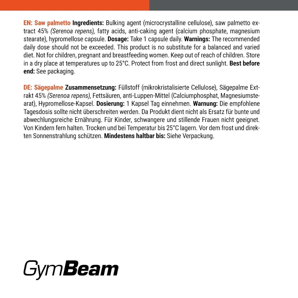 GymBeam Palmetto Florida 150 mg Capsule 90 cps Uomo