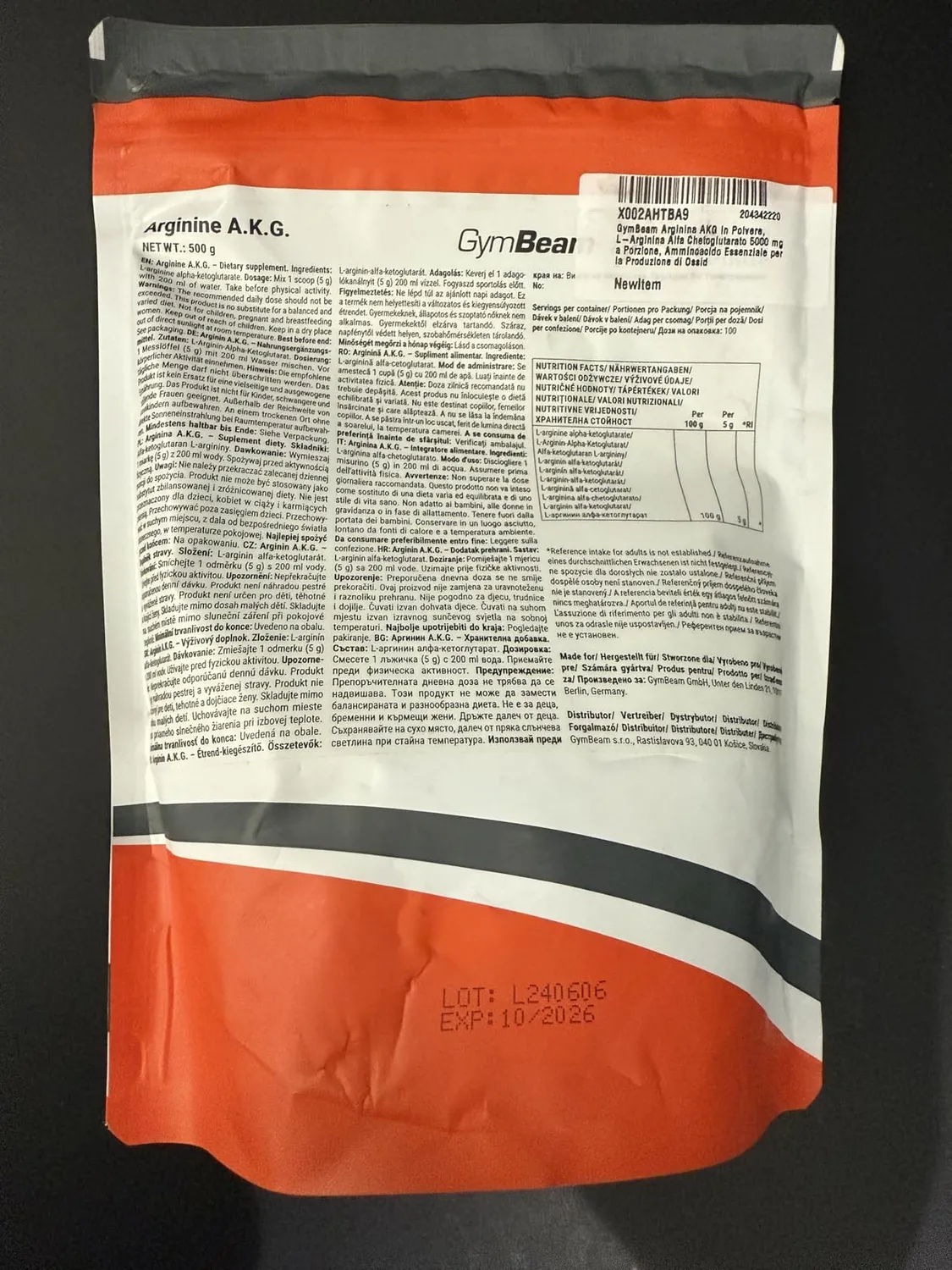 GymBeam Arginina AKG polvere 500 g neutra 5000 mg