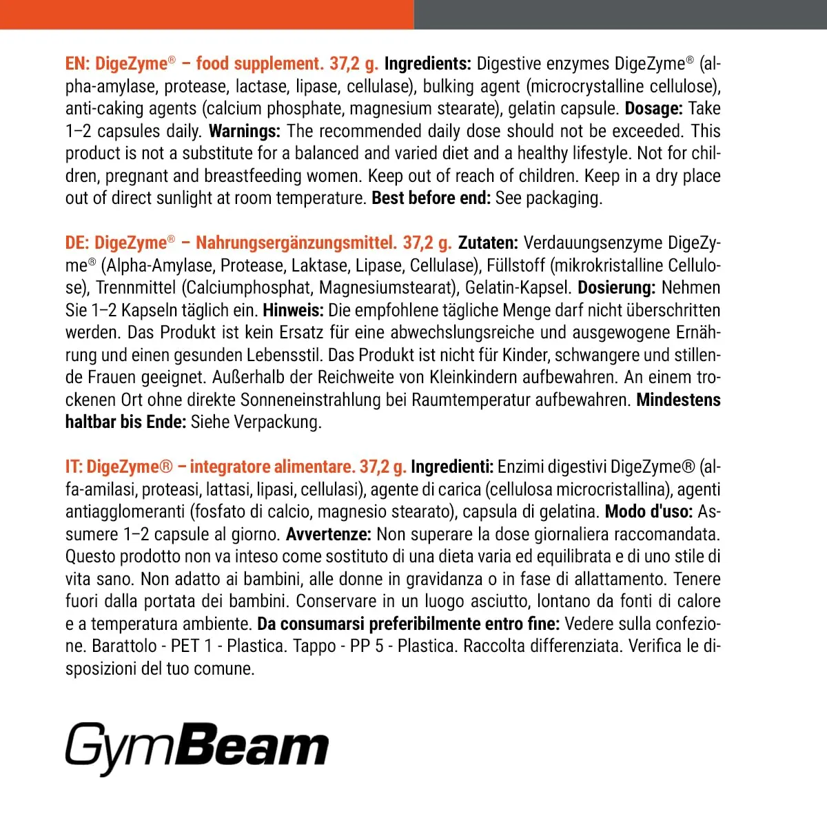 GymBeam DigeZyme Enzimi Digestivi Capsule Multienzima