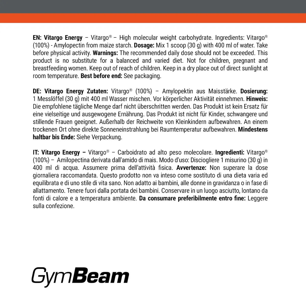 GymBeam Vitargo Energy carboidrati 1000 g mais