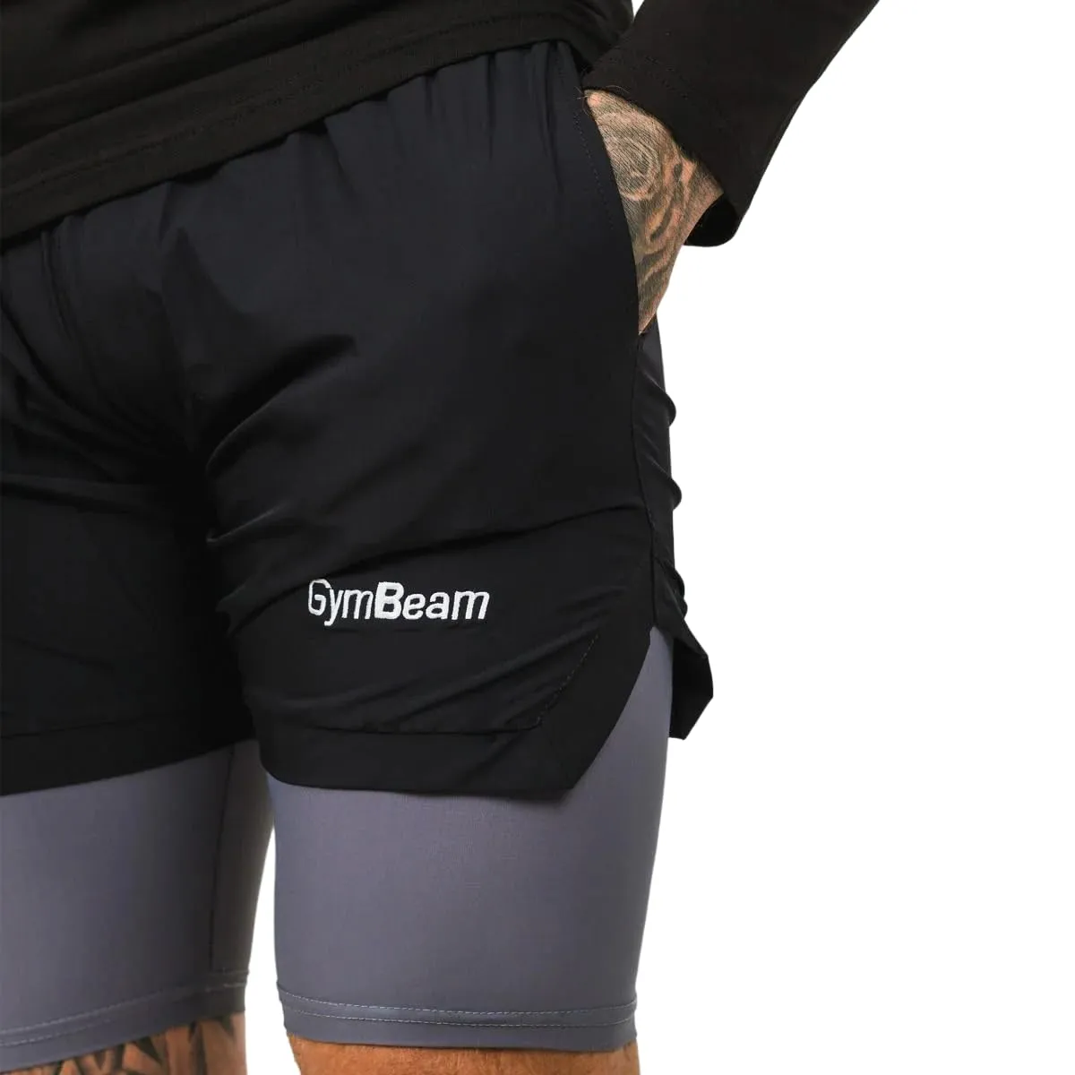 GymBeam 2in1 Pantaloncini Uomo Black Grey con Fodera