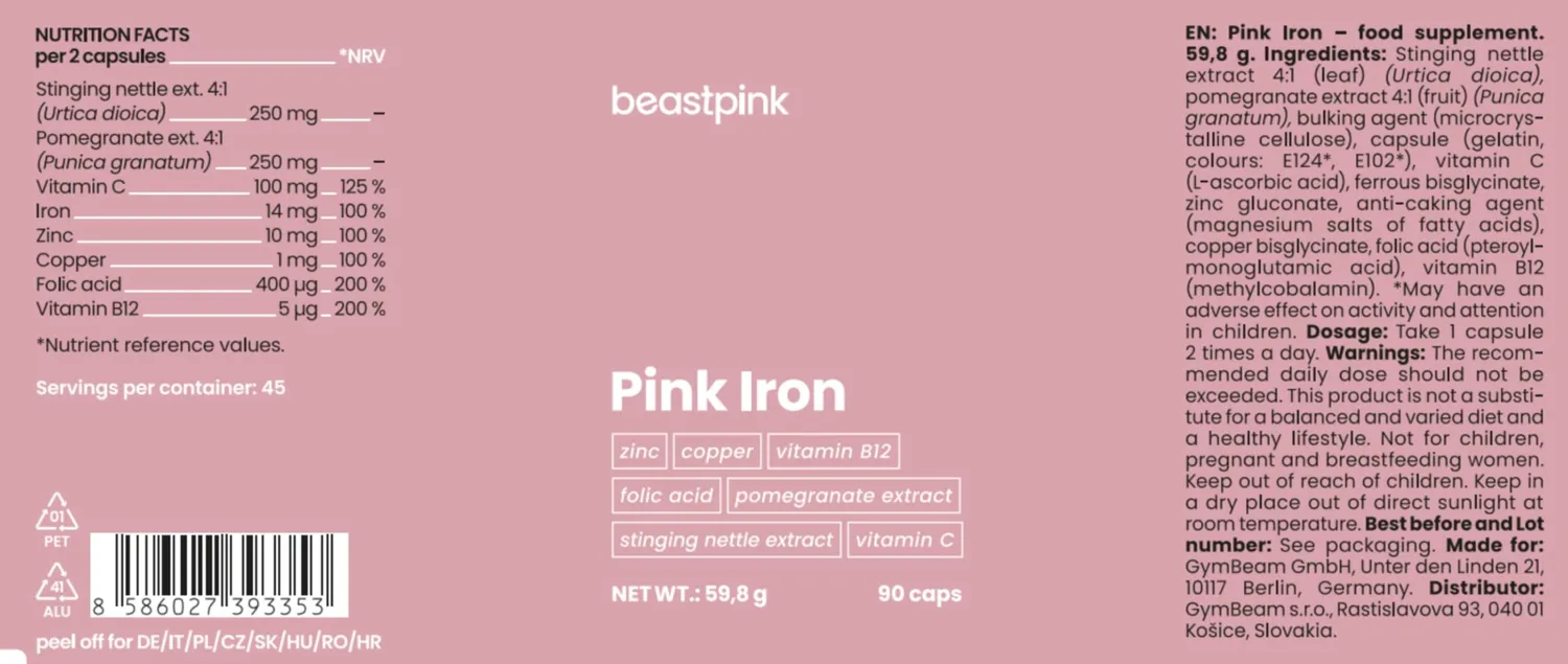 GymBeam Ferro Pink integratore donna 90 capsule con ferro