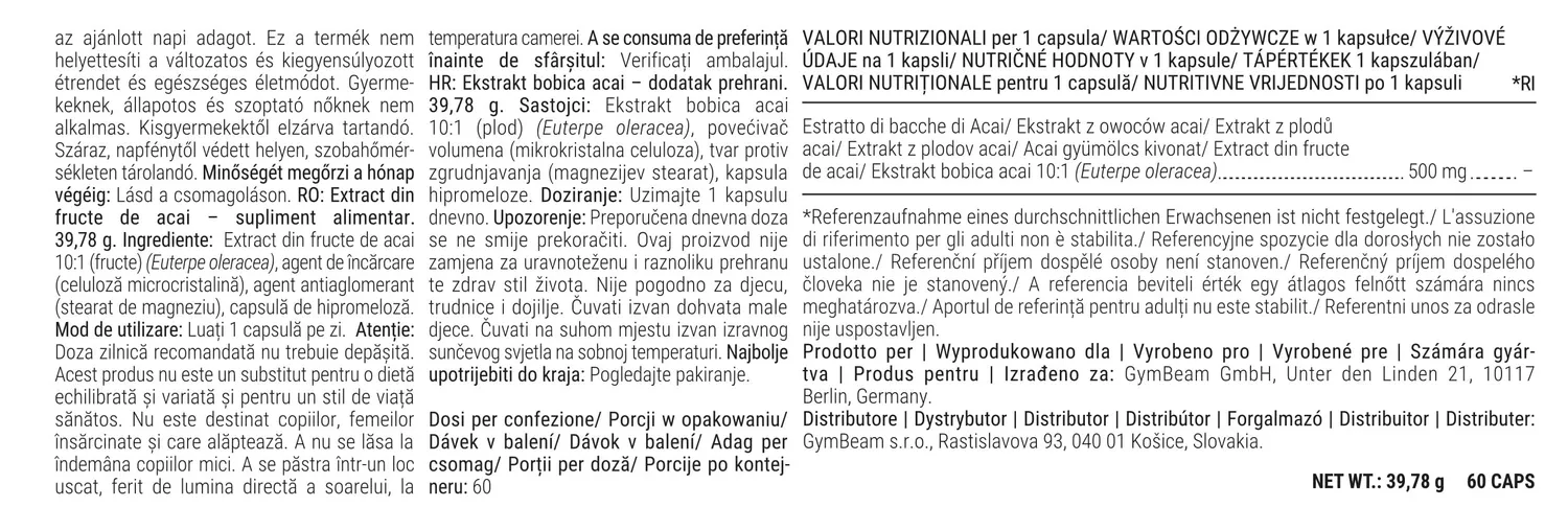 GymBeam Acai Bacche Integratore Antiossidante Vegano