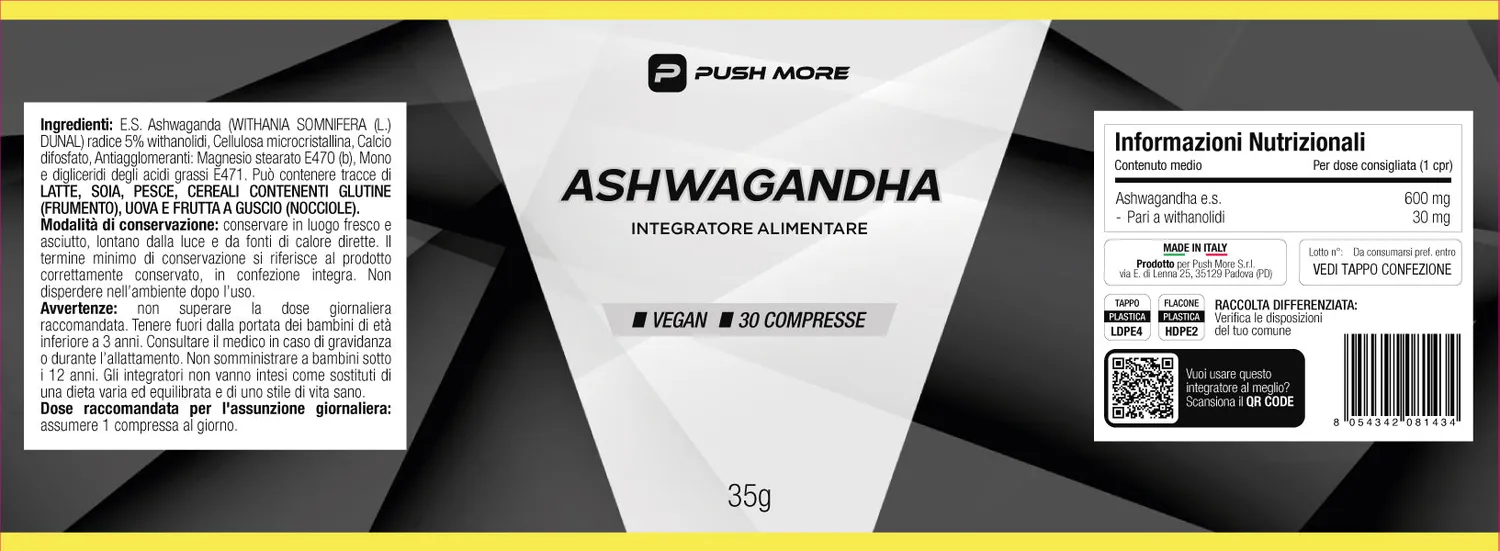 Push More Ashwagandha integratore 60 compresse 600 mg