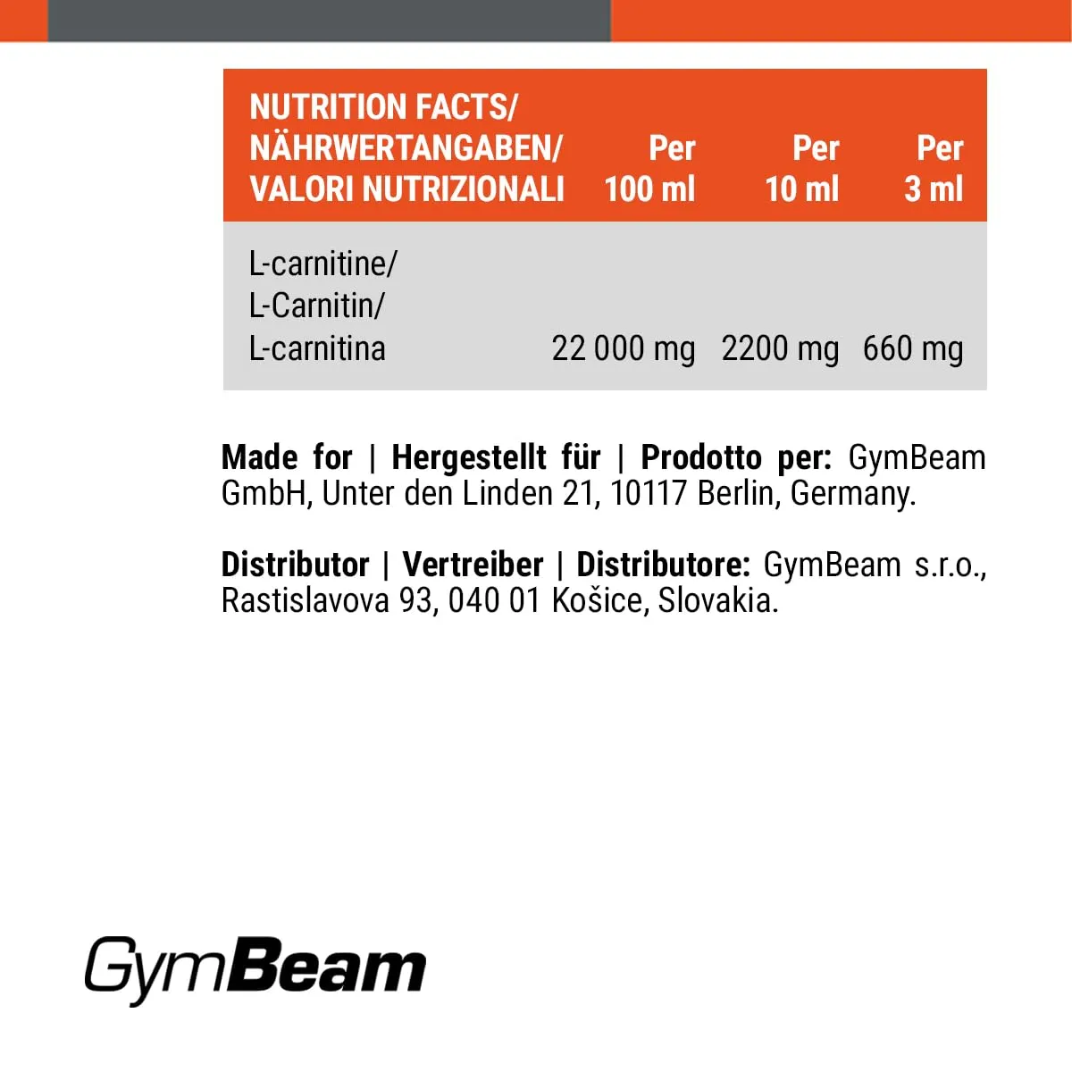 GymBeam L-Carnitina Liquida 1000 ml gusto Arancia