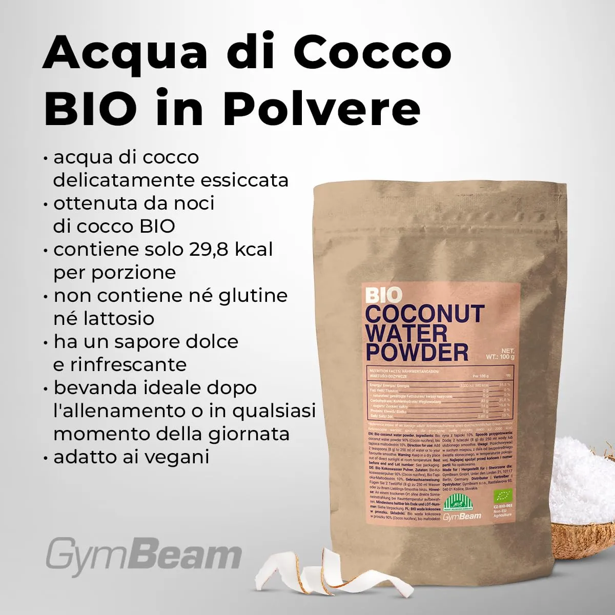 GymBeam Acqua di Cocco BIO polvere 100 g
