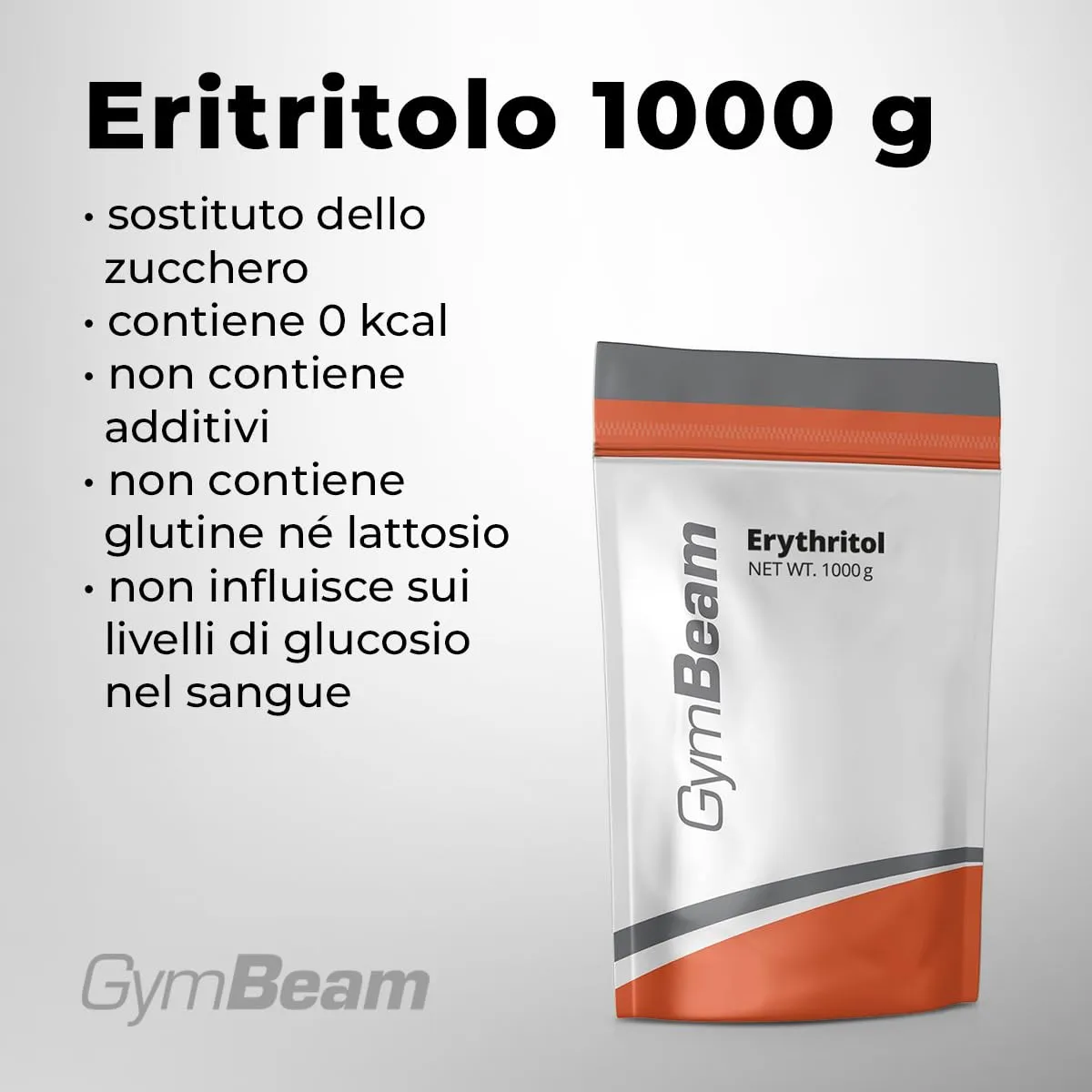 GymBeam Eritritolo dolcificante 1 kg 0 kcal senza zucchero