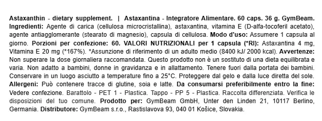 GymBeam Astaxantina capsule 60 cps con vitamina E