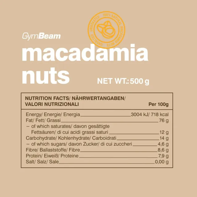 GymBeam Noci di Macadamia Intere Snack 500g Non Salate