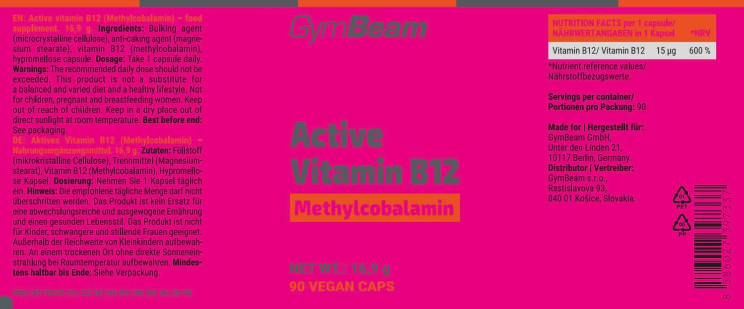 GymBeam Vitamina B12 Attiva Metilcobalamina capsule 60 cps vegano