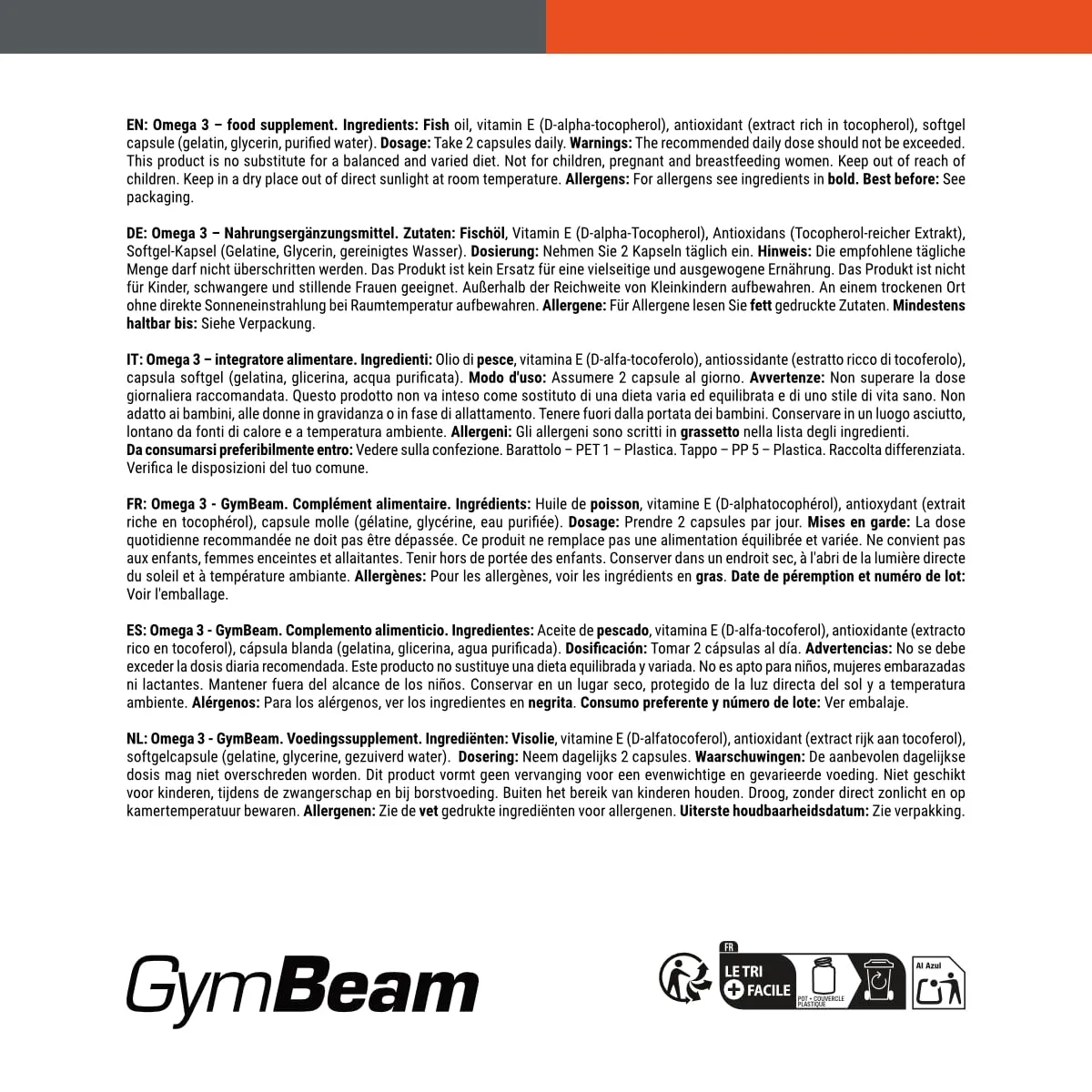 GymBeam Omega 3 integratore capsule 60 cps EPA DHA