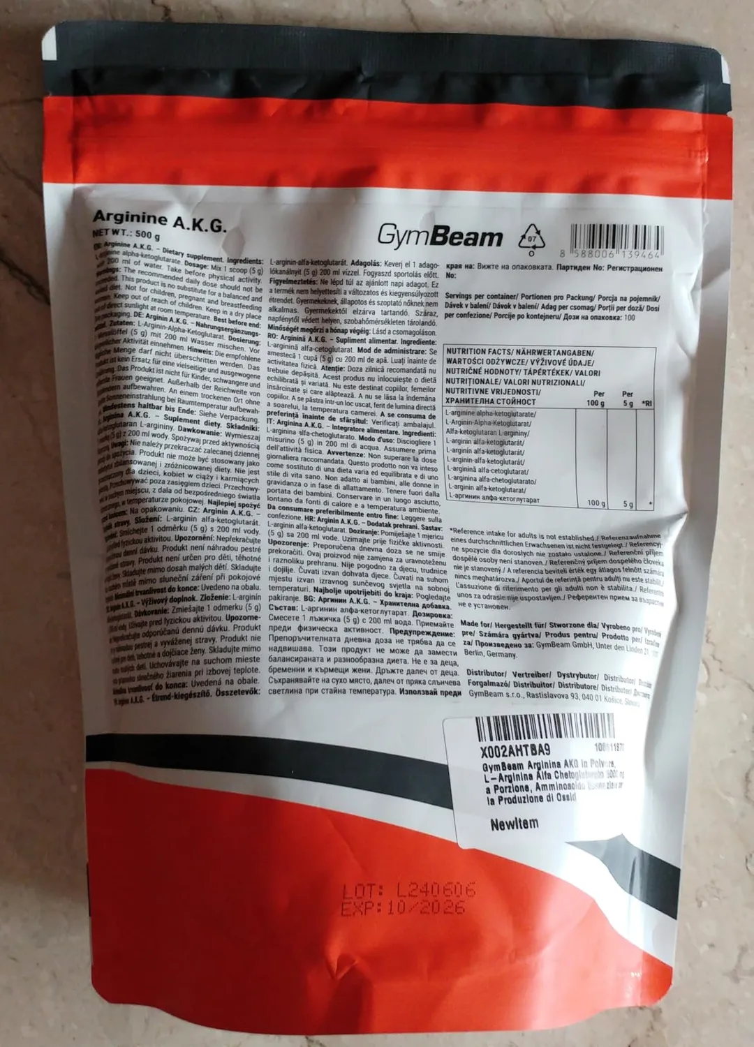 GymBeam Arginina AKG polvere 500 g neutra 5000 mg
