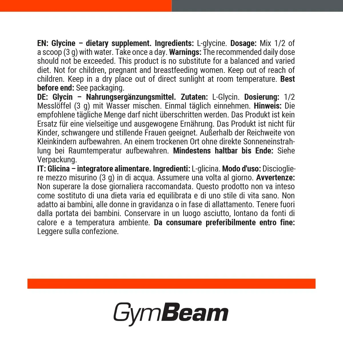 GymBeam Glicina polvere 250 g pura senza additivi