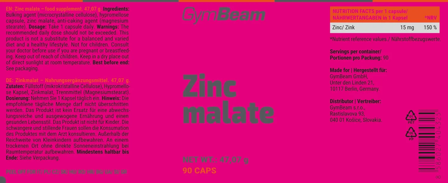 GymBeam Malato di Zinco Integratore Zinco Chelato Vegano