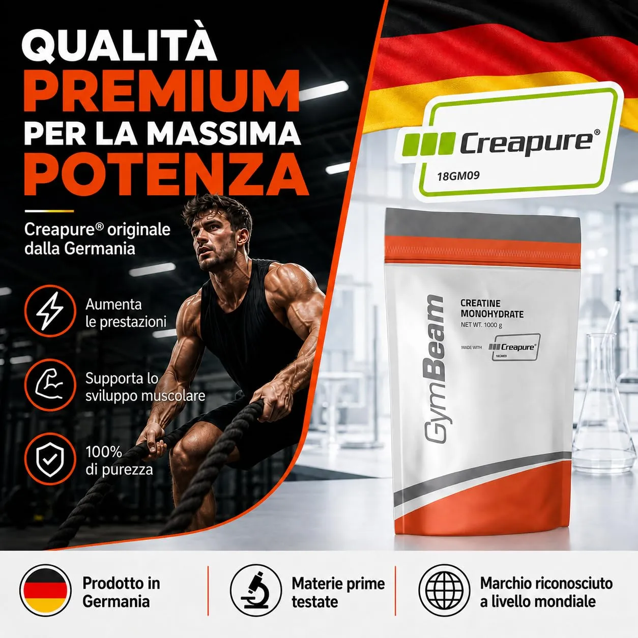 GymBeam Creatina Monoidrato Micronizzata 250 g Neutra Creapure