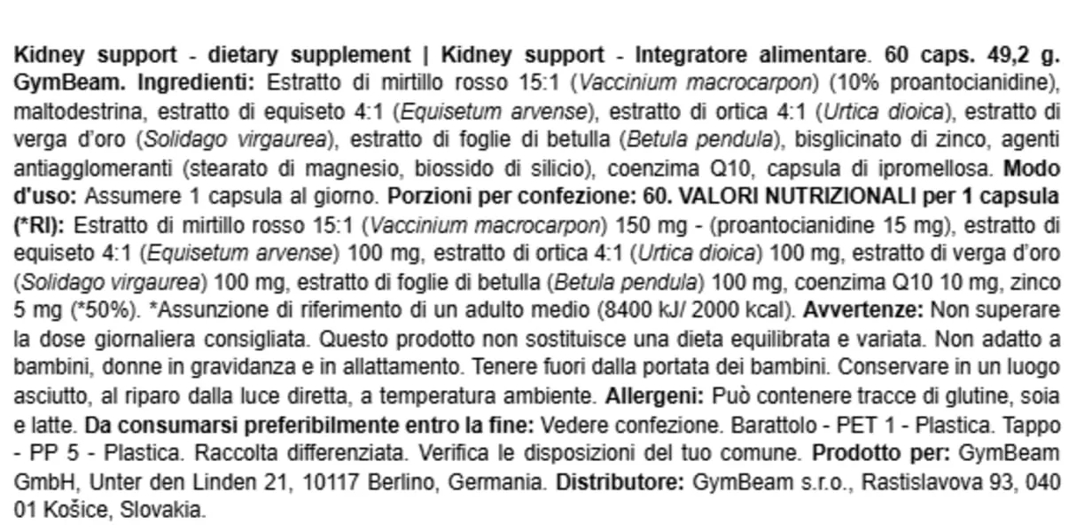 GymBeam Kidney Support 60 cps mirtillo Q10