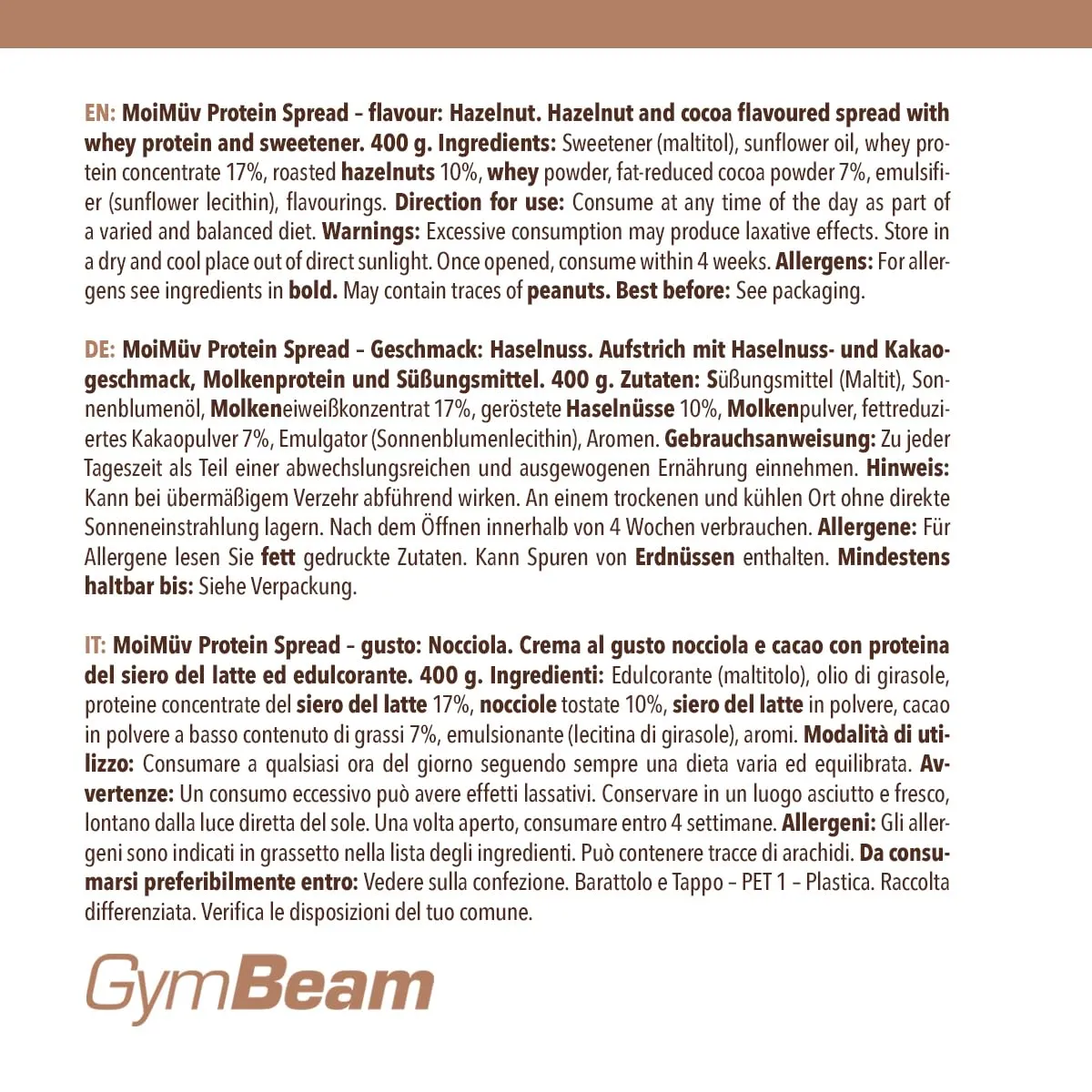 GymBeam MoiMüv Crema Proteica 400g dreamy hazelnut