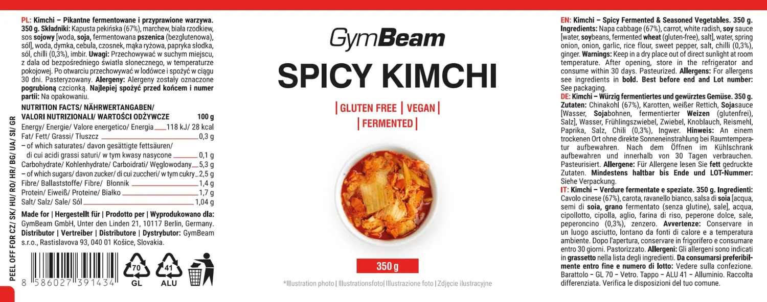 GymBeam Kimchi Piccante Fermentato 350 g Vegano
